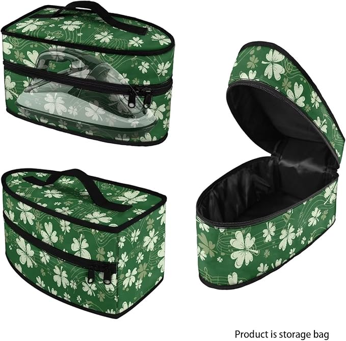 Lucky Leaves Steam Iron Storage Bag with Zipper Handle Green Irish Holiday Decoration Iron Storage Case Fits for Accessories Travel Irons