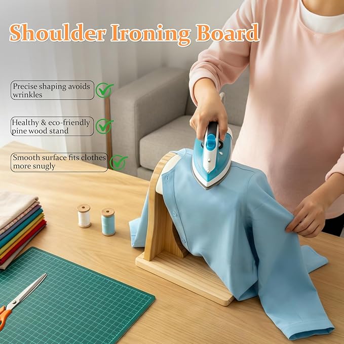 Tailor’s Shoulder Ironing Board, Padded Chest & Cotton Cover Shoulder Pressing Board with Sturdy Pine Wood Base, Iron Pad for Household Ironing, Tailoring Studio Ironing
