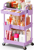 Makeup Cart Organizer with Drawers, Floor Skincare Organizers Vanity Storage Organizer, Rolling Makeup Bathroom Storage Cart Cosmetics Display Cases for Skin Care Perfume Nail Polish, Purple