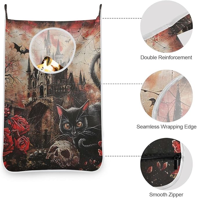 Halloween Castle Rose Door Hanging Laundry Hamper Bag with Free Adjustable Stainless Steel Hooks Dirty Clothes Hamper Extra Large Over the Door Laundry Hamper 29.5X20inch 2Pack