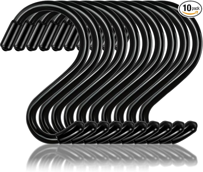 Dreecy 10 Pack 3 Inch S Hooks, Heavy Duty Metal Black Rubber Coated Non Slip Closet S Hooks for Hanging Plants, Jeans, Clothes, Jewelry, Pots, Pans, Cups, 6.0TG-SG