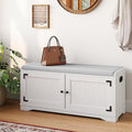 2-Tier Shoe Storage Bench, 39.4" W Shoe Bench with Padded Seat Cushion, Entryway Bench with Handles, 2 Doors, Adjustable Shelf for Living Room, Bedroom, Front Door, Hallway, Closet - White