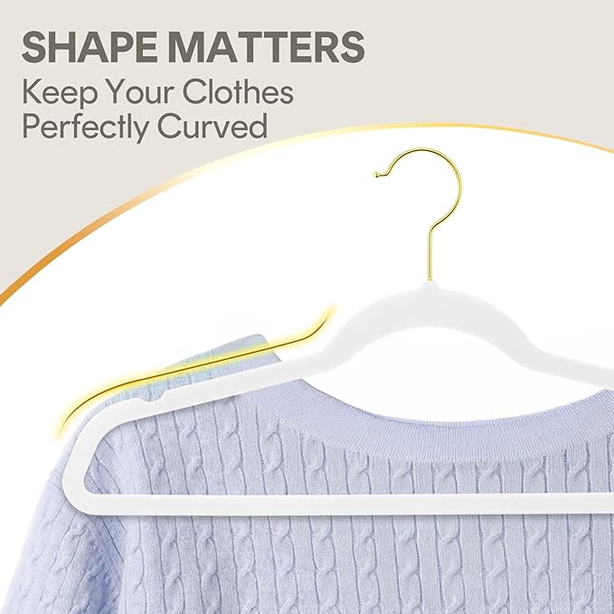 36-Pack Premium Velvet Hangers with Gold Hooks - Space-Saving Non-Slip Heavy-Duty Clothes Hangers for Coats, Suits, Dresses, and Sweaters - Slim Design, Closet Organizer (White-Gold)