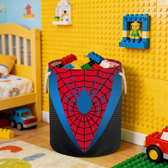 Laundry Hamper - Red Spider Web 58L Collapsible Waterproof Large Tall Nursery Storage Baskets Bin for Kids Toys, Clothes, Bathroom, Boys Bedroom Comic Hero Decor, Gift Basket