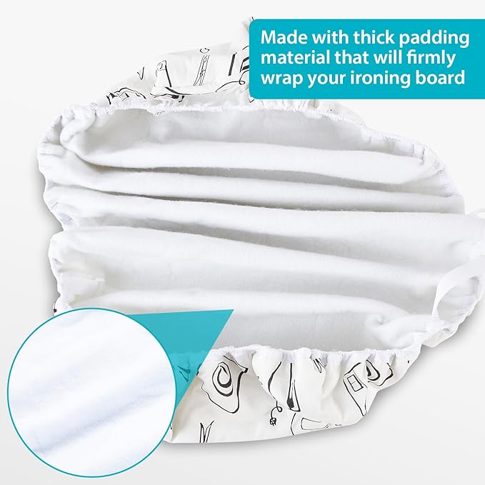 Seiritex Extra Wide Ironing Board Cover and Pad 18 x 54 inch Heat Reflective with Hook and Loop Fasteners, Thick Padding with Elasticized Edges, 3 Layers Iron Board Cover (White)