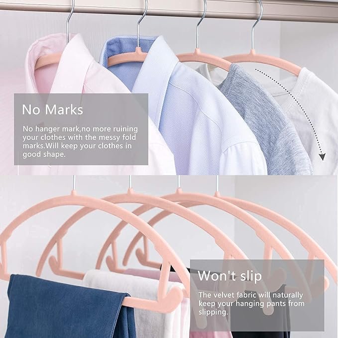 Velvet Hangers Non-Slip Hangers Premium Suit Hangers Ultra Thin Space Saving 360 Degree Swivel Hook Clothes Hangers for Suits,Coats,Jackets,Pants,Dress,Shirts (Pack of 48, Pink)