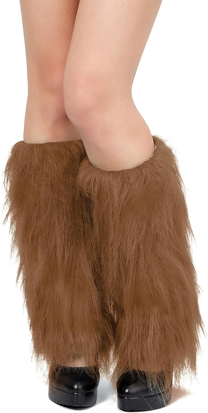 Zando Furry Faux Fur Leg Warmers for Women - Soft Fluffy Legwarmer Winter Boot Cuffs Covers for Daily Halloween Santa Costume
