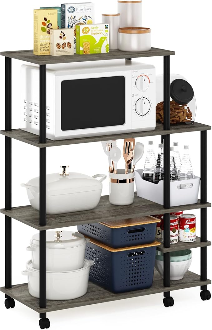 Furinno Turn-N-Tube Kitchen Shelf Cart, French Oak Grey/Black