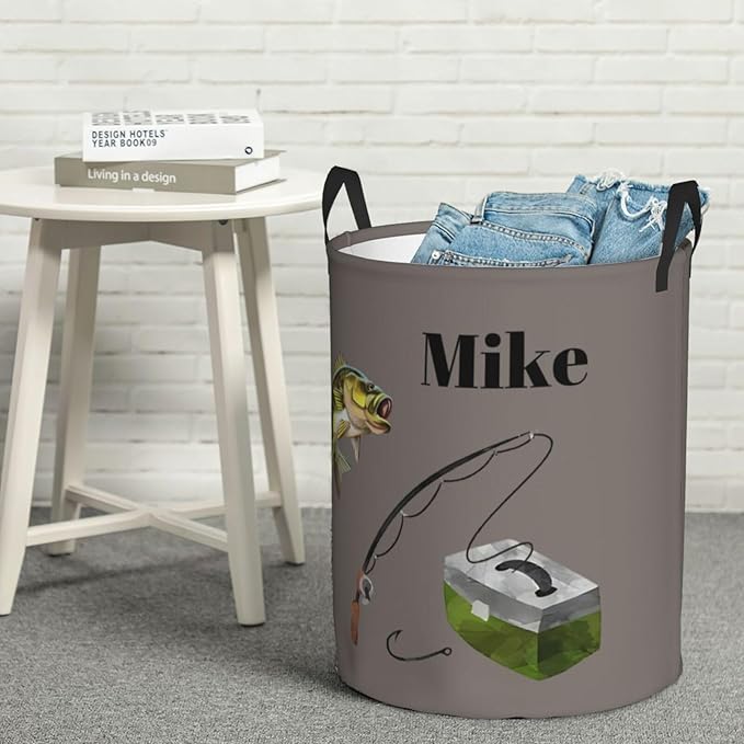 Personalized Laundry Basket for Nursery, Custom Nursery Laundry Hamper with Name, Customize Baby Clothes Circular Hamper for Boys Girls Room Decor, Fshing
