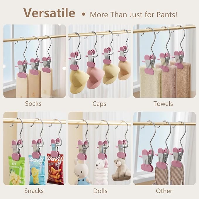 Wider Leggings Hangers for Closet 20 Pack, Metal Pants Hangers with Clips, Non-Slip Skirt Boot Jeans Hanger, Stackable Closet Organizer Space Saving Pink
