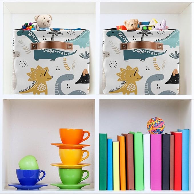 Dino Scandinavian Style Rectangle Storage Bin, 15 x 11 x 9.5 in, Collapsible Organizer Storage Basket for Home Décor，2PACK