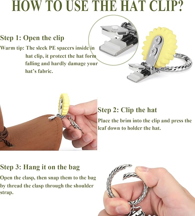 Hat Clip - Hat Holder for Travel on Bag - Silicone Hands Free Hat Clip for Purse Luggage - Protect Hat from Falling