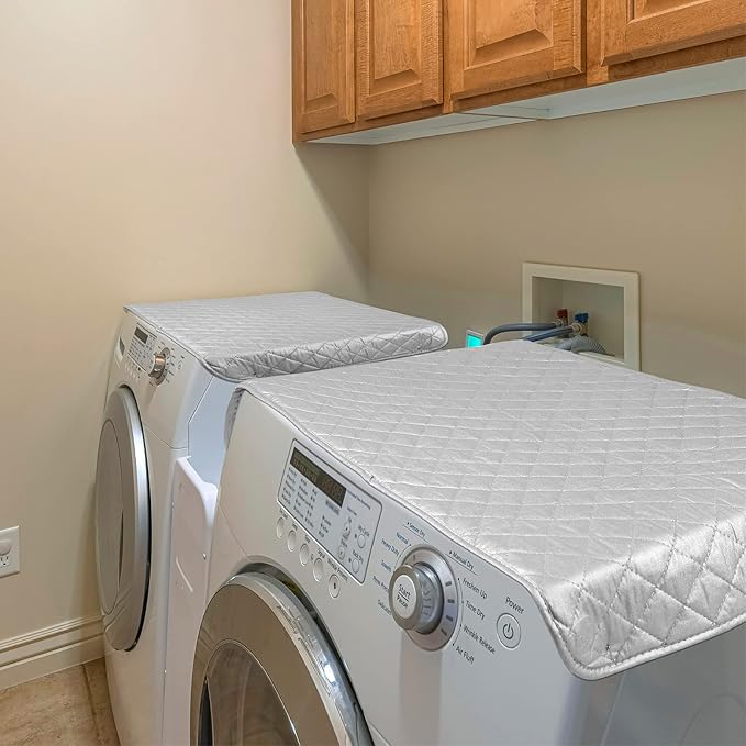Oudain 2 Pieces Magnetic Ironing Mat Heat Resistant Ironing Blanket Portable Travel Folding Ironing Pad Iron Board Alternative Cover for Washer Dryer Table Top Laundry Clothes, 33 x 19, Grey
