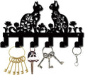 CREATCABIN Wall Mounted Key Hanger Metal Key Holder Organizer with 6 Hooks Decorative Cat Flower Black Towel Coat Organizer Storage Rack Wall Art Decor for Entryway Front Door Bathroom 10.6 x 6.3 Inch