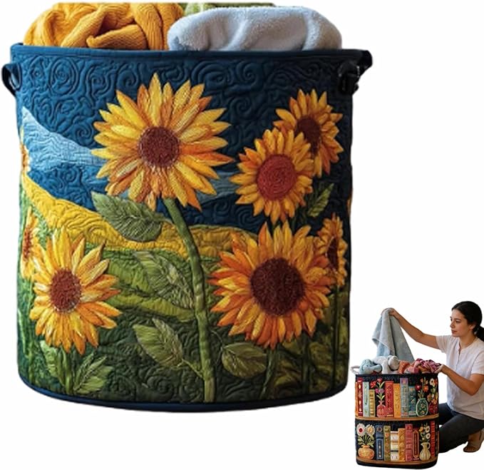 Quilted Laundry Basket, Quilted Laundry Basket with Handles, Boho Fabric Floral Storage, For Bedroom Laundry (#18, 20"L x 20"W x 28"H)