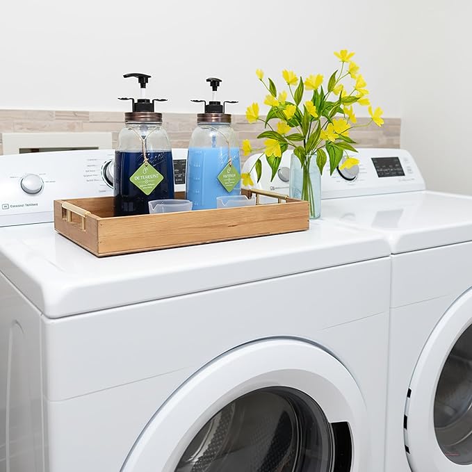 Glass Laundry Detergent Container - Besuerte Large Capacity Liquid Laundry Detergent Dispenser with Refillable & Reusable 2x50oz Mason Jars and Save Effort Pump Aid Handle, Bronze Cap