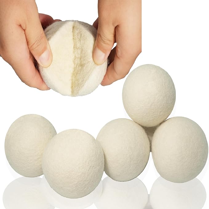 White Dryer Balls XL Laundry Balls Reusable Anti Static, 6 Pcs Lint Balls Remover for Dryer, Dryer Balls Natural Fabric Softener, Reduce Clothes Wrinkles and Saving Drying Time (White 6 Pcs)