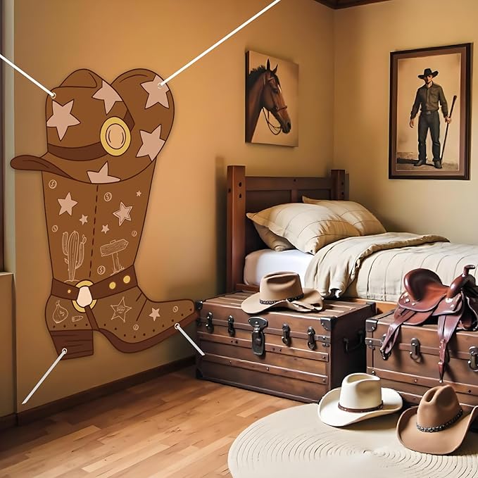 Western Cowboy Boot Shape Banner Decorations Boots on The Ground Backdrop Photo Booth Props for Wild West Party Cowboy Rodeo Birthday Baby Shower Supplies Decor