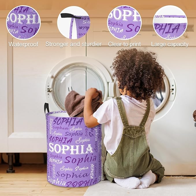 Custom Name Laundry Hamper, Personalized Laundry Basket with Name for Baby Boys Girls, Customized Collapsible Dirty Clothes Hamper Storage with Handles for Bedroom Bathroom Dorm Room Decor