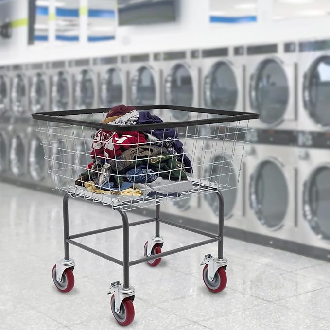Wire Laundry Cart, Steel Wire Rolling Laundry Basket W/Wheels (2 With Brakes), Commercial Laundry Basket Cart, Storage Organizer Service Carts For Hotel, Mall, Market, Load Capacity 110lbs