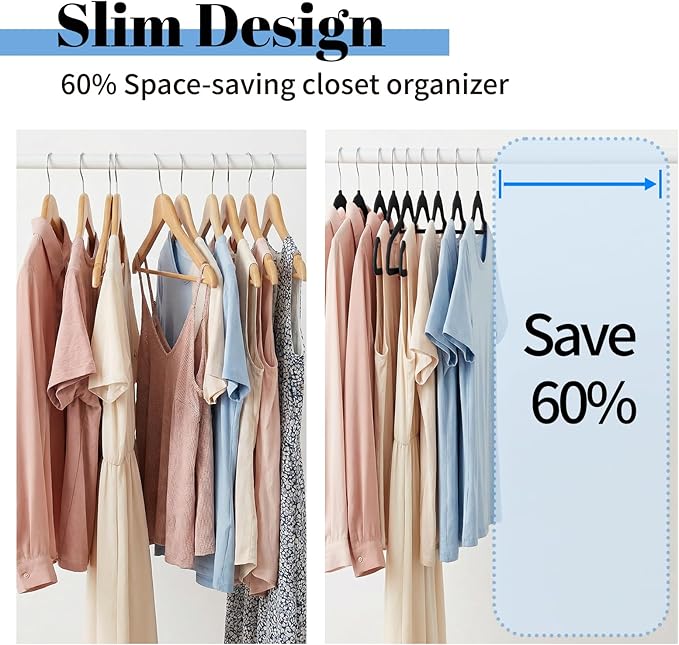 Smartor Black Velvet Hangers 20 Pack, Space Saving Clothes Hangers with Tie Bar, Non-Slip Felt Hanger with Shoulder Notches, Heavy Duty Suit Hanger for Coat, Shirt, Pants, Dress