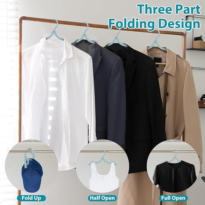 40PCS Large Travel Hangers Lightweight Portable Clothes Hangers with Non-Slip Grooves Space Saving Foldable Clothes Hanger 45cm Plastic Folding Hanger for Travel Camping Home RV
