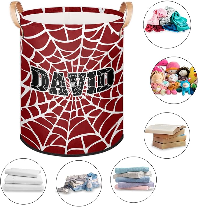 Spider Wed Personalized-Laundry-Hamper-Basket for Kids Custom Name Collapsible Storage Organizer Bin Dirty Clothes Toys Hamper for Boys Nursery in Laundry, Bedroom, Bathroom