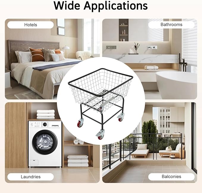 Steel Wire Laundry Cart, Commercial Wire Laundry Basket with Wheels, Rolling Laundry Cart Heavy Duty Large Steel Basket for Laundry Clothes Storage, 20x15.7x 26in