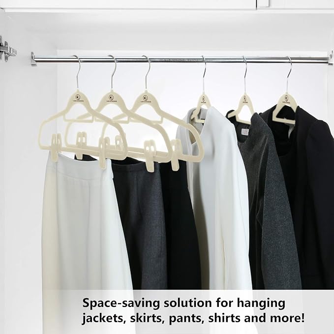 Velvet Clips, 20 Pack, Durable Non- Breaking Material, Matching Hangers of Our Brand and Your existing Velvet Hanger, Suitable to Hang Many Types of Clothes. (Ivory)