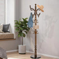 Wooden Coat Rack Freestanding with Resin Hooks, Adjustable Heavy Duty Stand for Hanging Coats, Bags, Hats, and Umbrellas in Living Room, Bedroom, Entryway (Walnut Color)