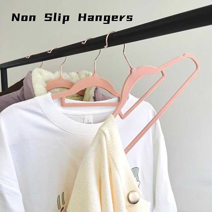 Pink Velvet Hangers 30 Pack - Rose Gold Hook, Space Saving Non-Slip Clothes Hangers, 16.5 Inch with Tie Bar for Coats,Sweater,Jackets,Dresses, Shirts, Suits & T-Shirts