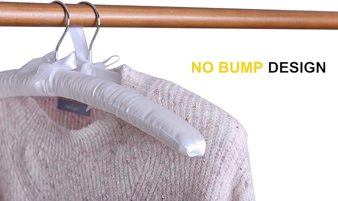 Amber Home 10 Pack 17 Inch Large White Satin Padded Hangers for Women Clothing, Anti Slip Cushioned Hangers for Sweaters, Wedding, Delicate Cashmere