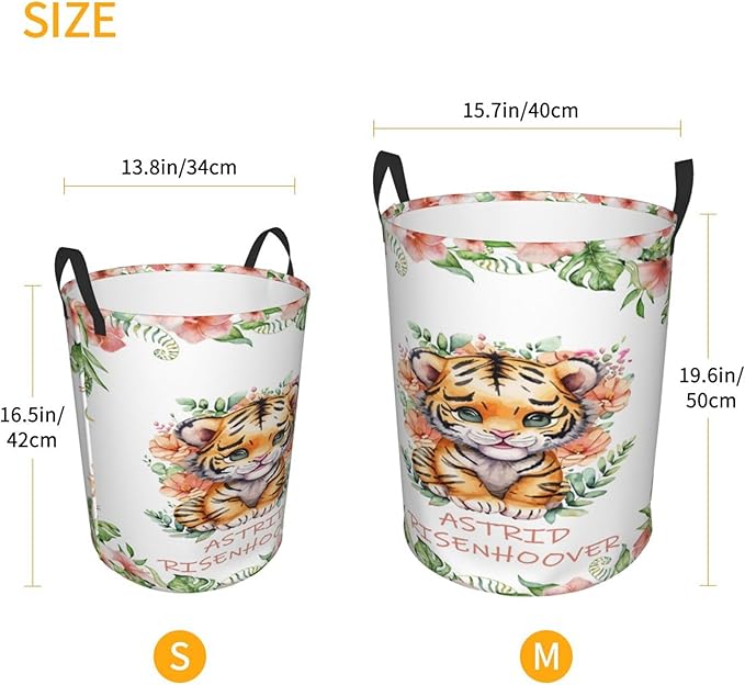 Personalized Tiger Laundry Basket For Baby Kids Boys Girls Adult Custom Hamper Basket With Name For Bathroom Bedrooms Collapsible Baby Laundry Basket, Dirty Clothes Hamper With Handles