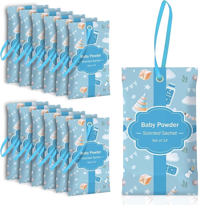 SCENTORINI Scented Sachets for Drawers and Closets, Baby Powder Scent 14 Pack, Long-Lasting Sachets Bags Wardrobe Freshener for Drawers, Closets, Handbags, Suitcases