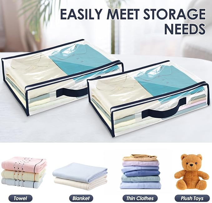 6 Packs Clear PVC Organizing Bags with Zipper Storage Bags Waterproof Dustproof Blankets Bed Sheet Storage Bag 15.7x11.8x3.9 Inch with Handle