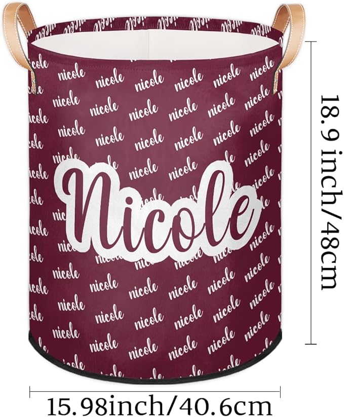 Custom Name Laundry-Hamper, Personalized Red Kids-Clothes-Hamper Foldable with Name, Customized Storage Basket with Handles Waterproof Gift for Boys Girls Baby Women