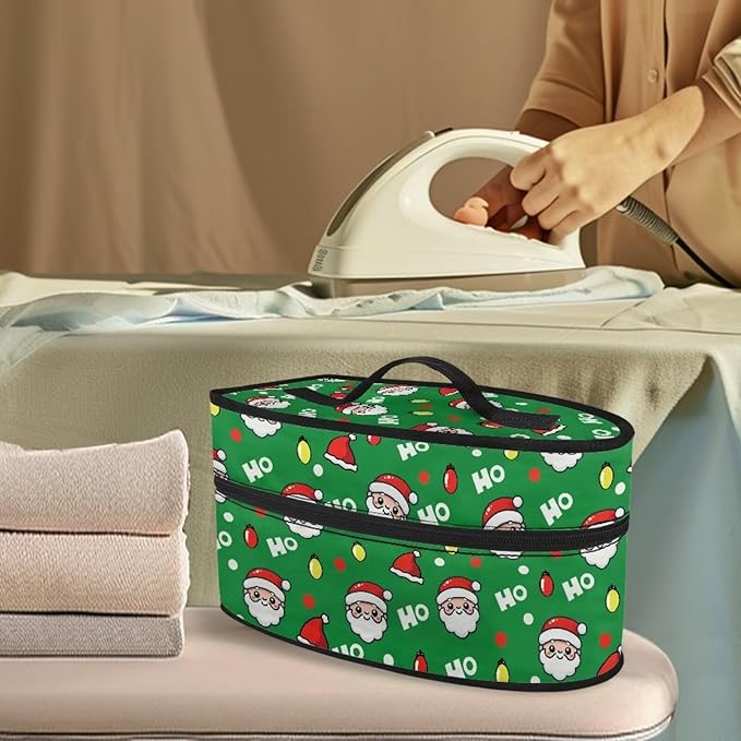 Christmas Steam Iron Storage Case Compatible with Most Iron Lightweight Easy to Clean Iron Portable Storage Bag for Travel or Storage, Santa Claus Hat HOHOHO