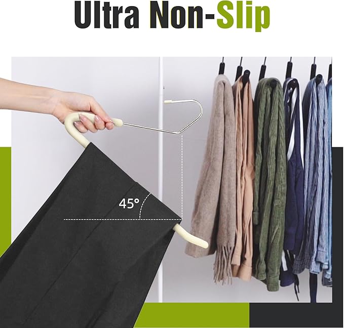 Spring Fever Open Ended Non Slip Sponge Padded Pants Hangers - Chrome Plating Foam Heavy Duty Space Saving Beige 10