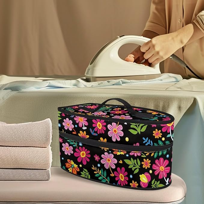 Abstract Daisy Flower Print Steam Iron Case Steamer Storage Bag Portable Travel Iron Carrier Bag with Handle Lightweight Iron Accessories, Case Only