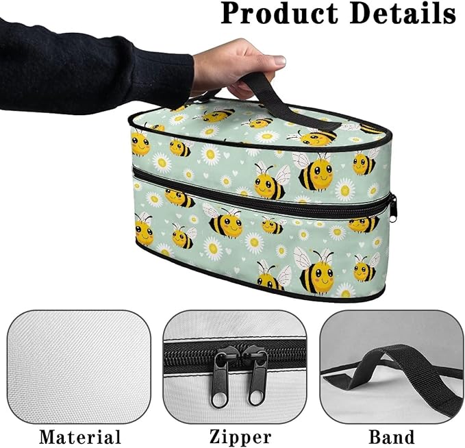 Rchsmod Daisy Bee Print Steam Iron Case Portable Iron Storage Holder Zippered Travel Steamer Bag Carrier Bag with Handle Iron Accessories, Case Only