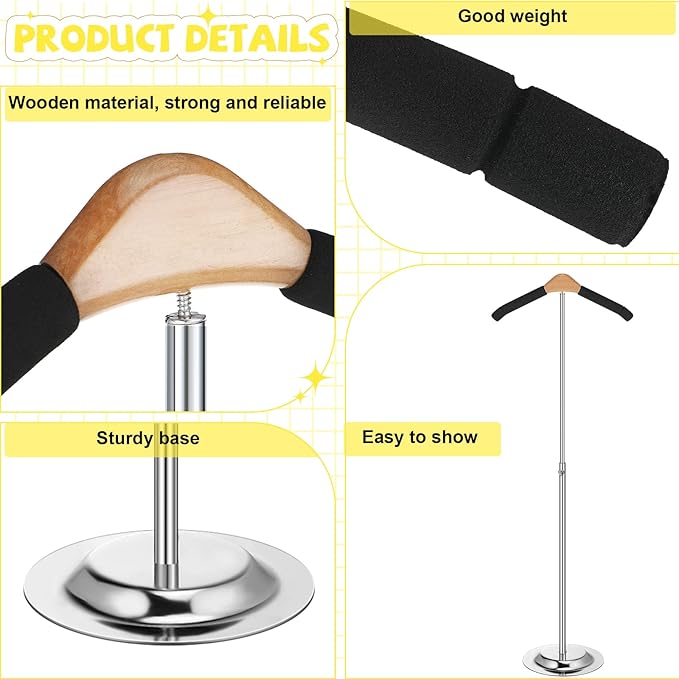 Sintuff Adjustable Child T Shirt Display Flexible Shoulder Stand Shirt Rack Portable Hanging Black Metal Clothes Hanger Rack for Clothing Garment Coat Retail Vendor, Height 16-27.9 Inch (4 Pcs)