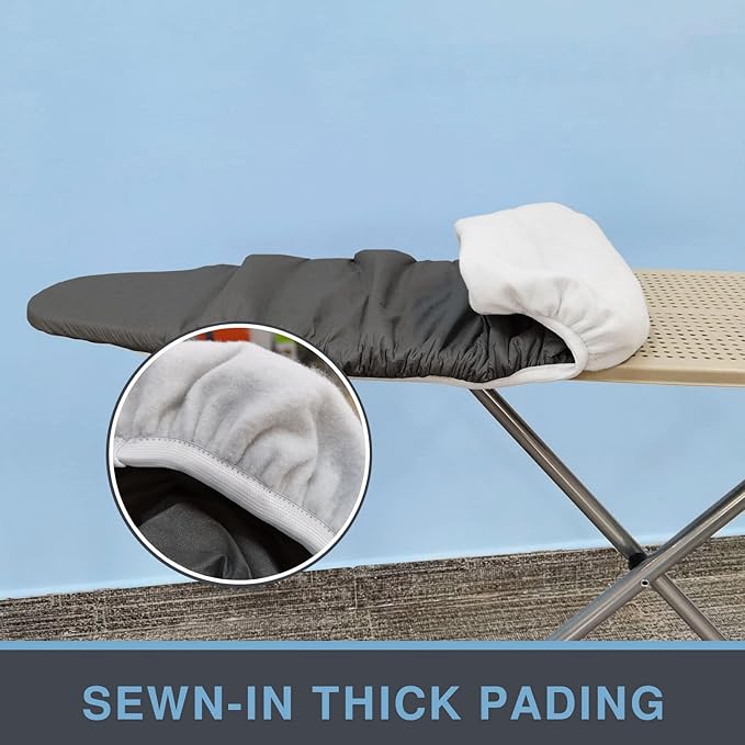 Ironing Board Cover and Pad, Standard Size 15x54, Thick Padding, Elastic Edge, Silicone Coated, Resist Scorching, Adjustable Fastener, Heavy Duty Padded Iron Board Covers (Black)