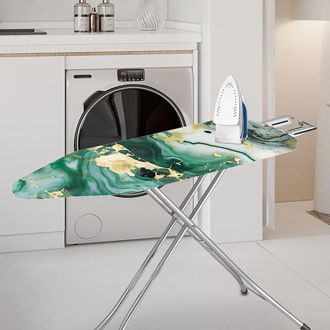 Green Marble Print Ironing Board Cover and Pad 15x54 Inch Standard Size Iron Board Covers Slip-Resistant Hook and Loop Design Fits