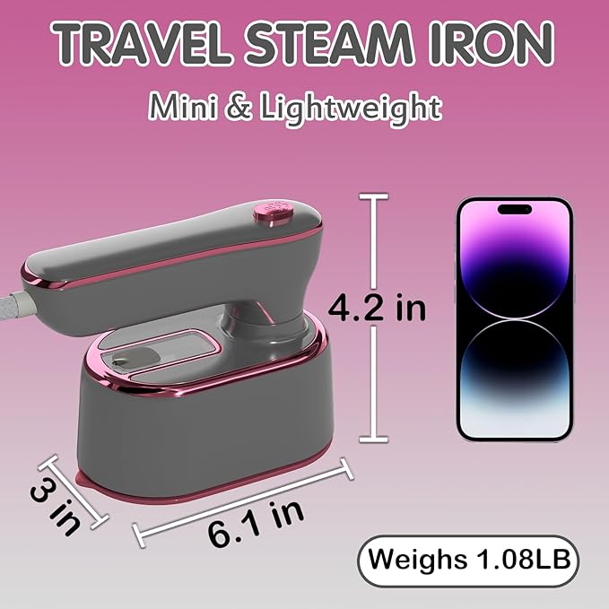 Travel Steamer Iron for Clothes - Portable Ironing Machine Small Size Portable Steamer Travel College Dorm Home Essentials (LightGrey)