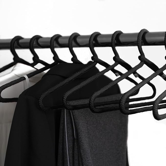 10 Pack Fabric Wrapped Premium Hotel Quality Ultra Strong Heavy Duty Metal Hangers for Any Type of Clothing, Black (Black)