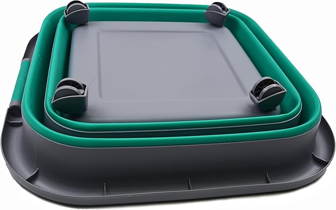 SAMMART Collapsible Plastic Laundry Basket with Wheels 39L (10.3 Gallons) -Foldable Pop Up Storage Container for Laundry, Camping & Home (1, Dark Grey/Bluish-Green)