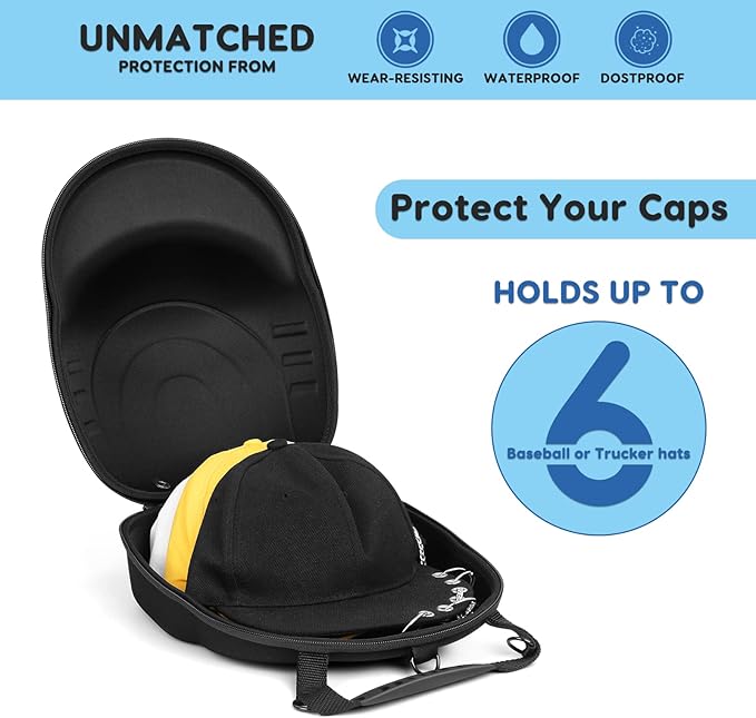 MOSLA Hat Case for Baseball Caps,Hat Carrier Travel Case Ball Cap Carrier Hat Box Organizer Carry On Hat Bag Backpack with Adjustable Shoulder Strap