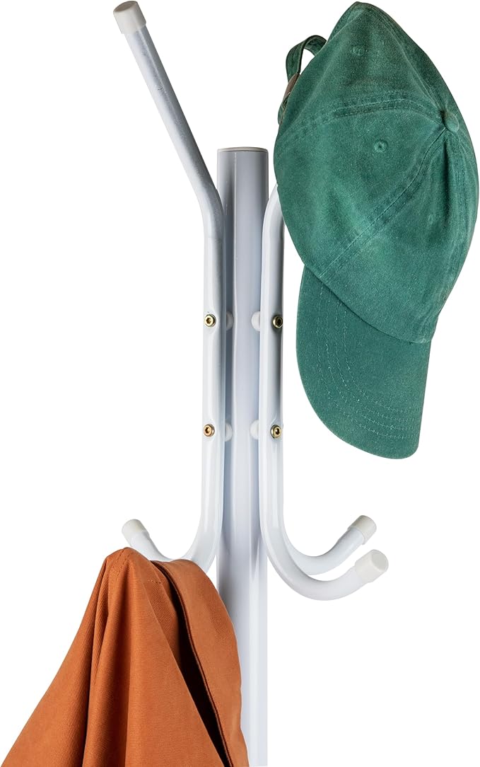 Mind Reader Freestanding Coat Rack, Multi-Tier Organizer for Office and Entryway, Metal, White