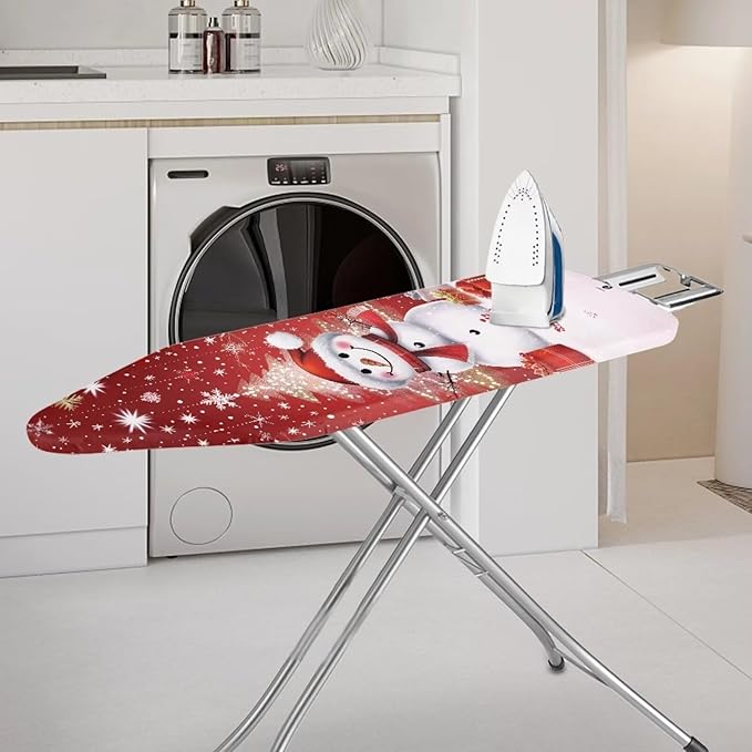 Snowman 15x54 Ironing Board Cover and Pad Elastic Edge Applicable Standard Size Iron Board Cover, Stain Resistant Ironing Mat Home Ironing Accessories