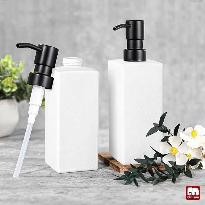 GMISUN White Soap Dispenser, Bathroom Hand Soap Dispenser, Glass Dispenser with Stainless Steel Pump, Kitchen Hand and Dish Soap Dispensers, 12 fl oz/350ml Liquid Refillable Soap and Lotion Bottle